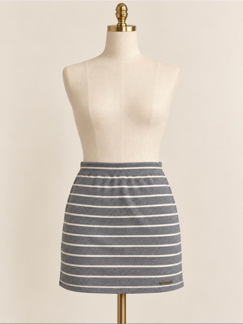 Hollister Gray and White Striped Knit Mini Skirt